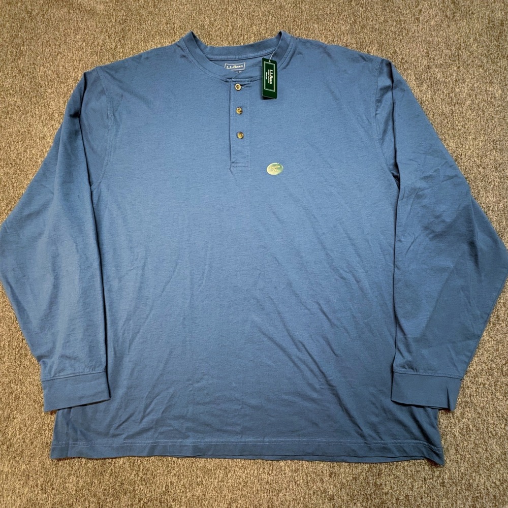 LL Bean Mens XXL‎ Carefree Unshrinkable Henley Delta Blue 228533 Traditional Fit